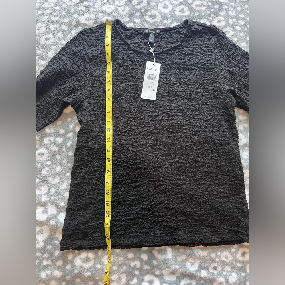 Eileen Fisher NWT Black Bubble Jacquard Crew Neck Top Medium - Picture 7 of 8
